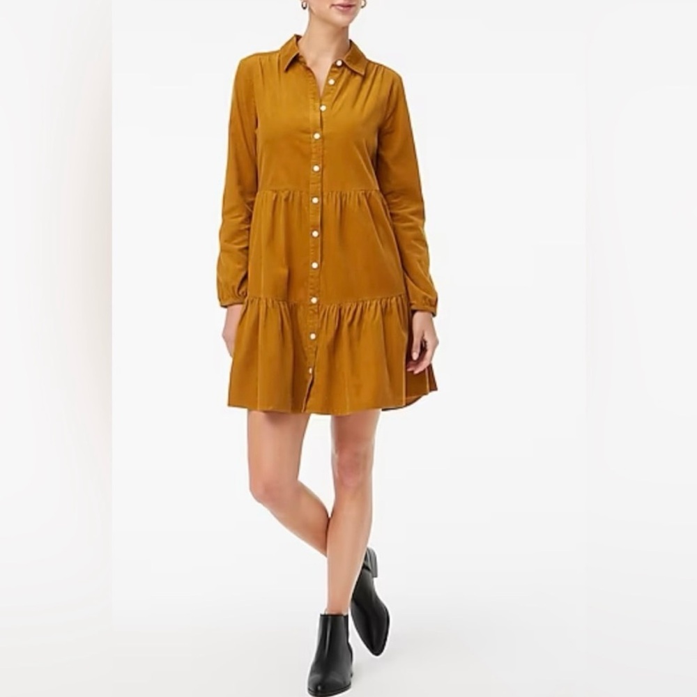 NWT J. Crew Dark Tan/Mustard Corduroy Button-Down Dress